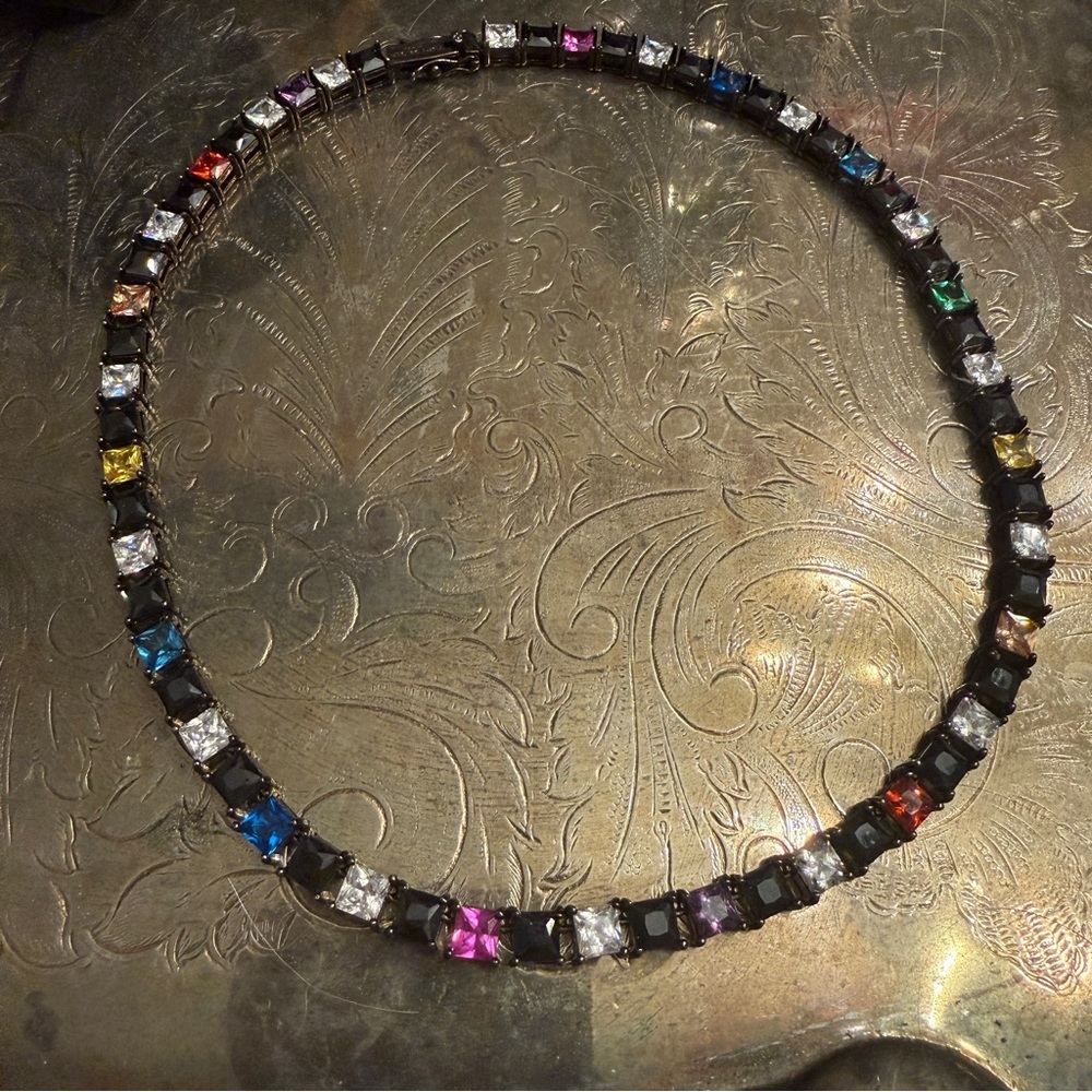 Kurt Geiger Checkerboard Tennis Necklace - Picture 2 of 5